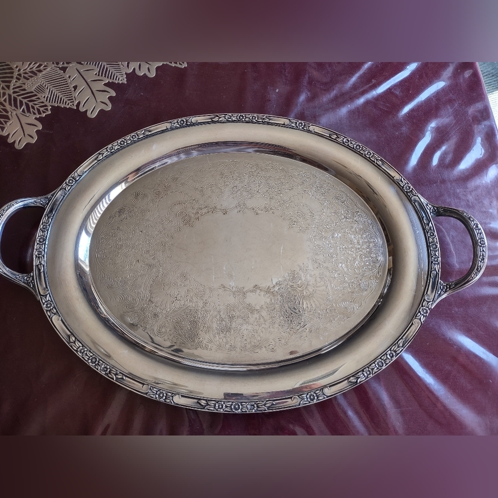 Rogers and Bro Silver Plate Handled Serving Tray Model 2380